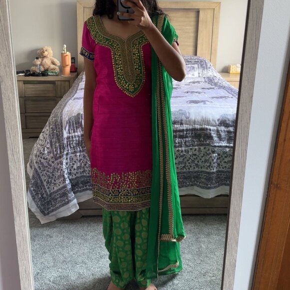 Pink & Green Salwar Suit - Picture 1 of 5
